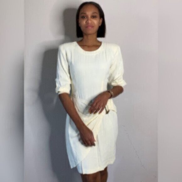 La Belle 80s Vintage Ruched Knee Length Gold Ascent Dress - Picture 7 of 15